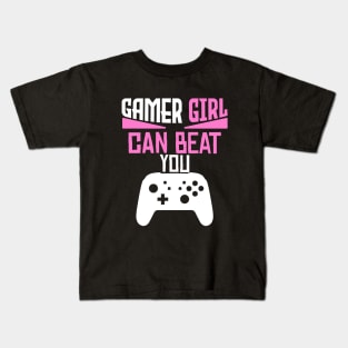 gamer girl can beat you Kids T-Shirt